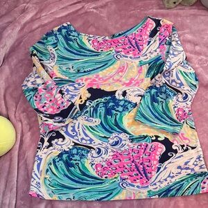 Lilly Pulitzer Pink and Blue Swirl Long Sleeve Top